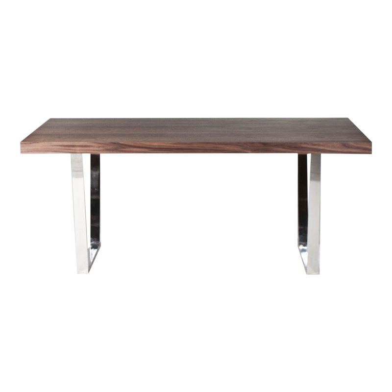 Pangea Home Sienna Modern Wood Veneer & Polished Steel Dining Table in Walnut