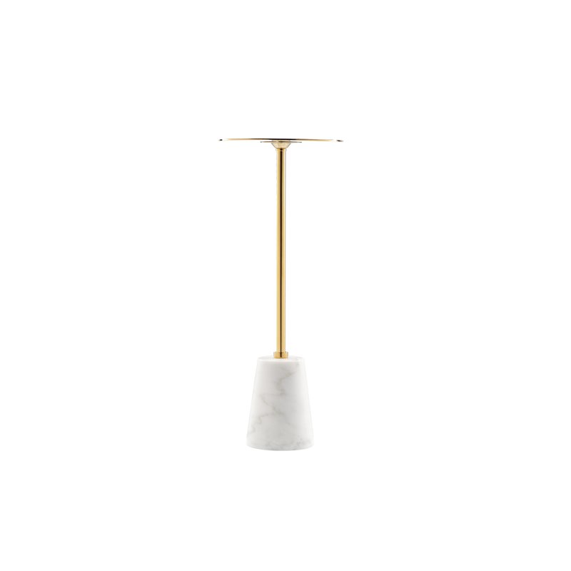 Pangea Home Winston Modern Genuine Marble & Steel Side Table in White/Gold