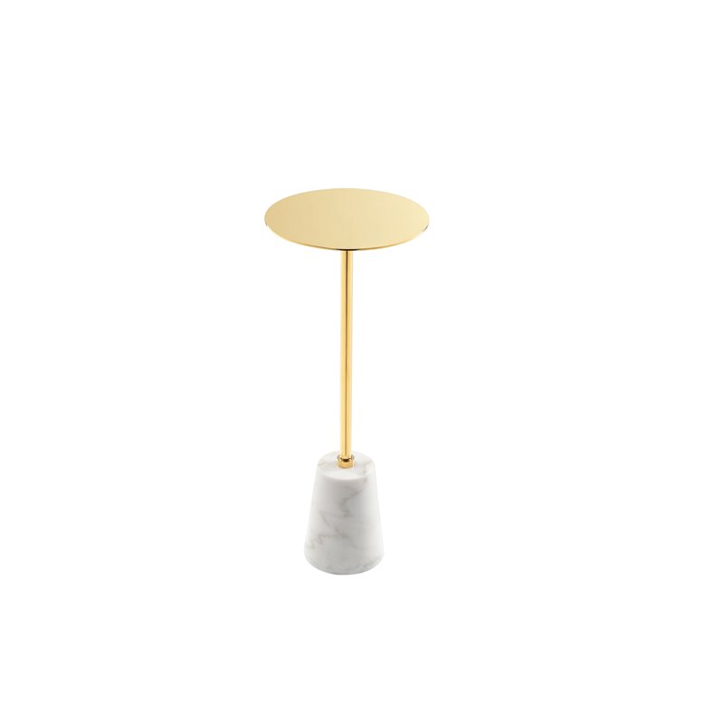 Pangea Home Winston Modern Genuine Marble & Steel Side Table in White/Gold