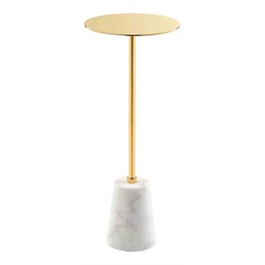 Pangea Home Winston Modern Genuine Marble & Steel Side Table in White/Gold
