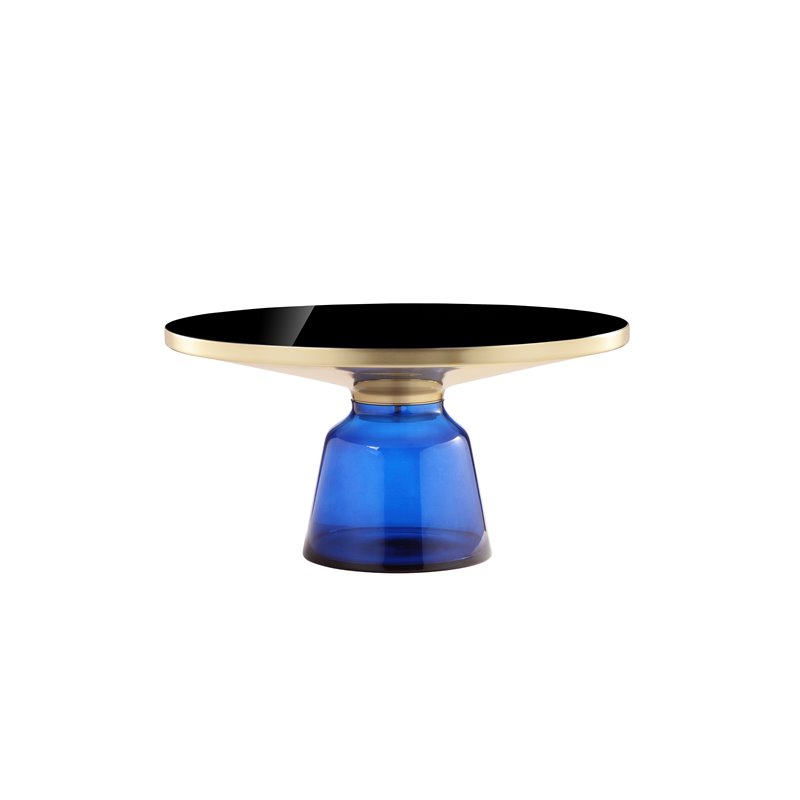 Pangea Home Belinda Modern Glass Coffee Table in Gold and Blue