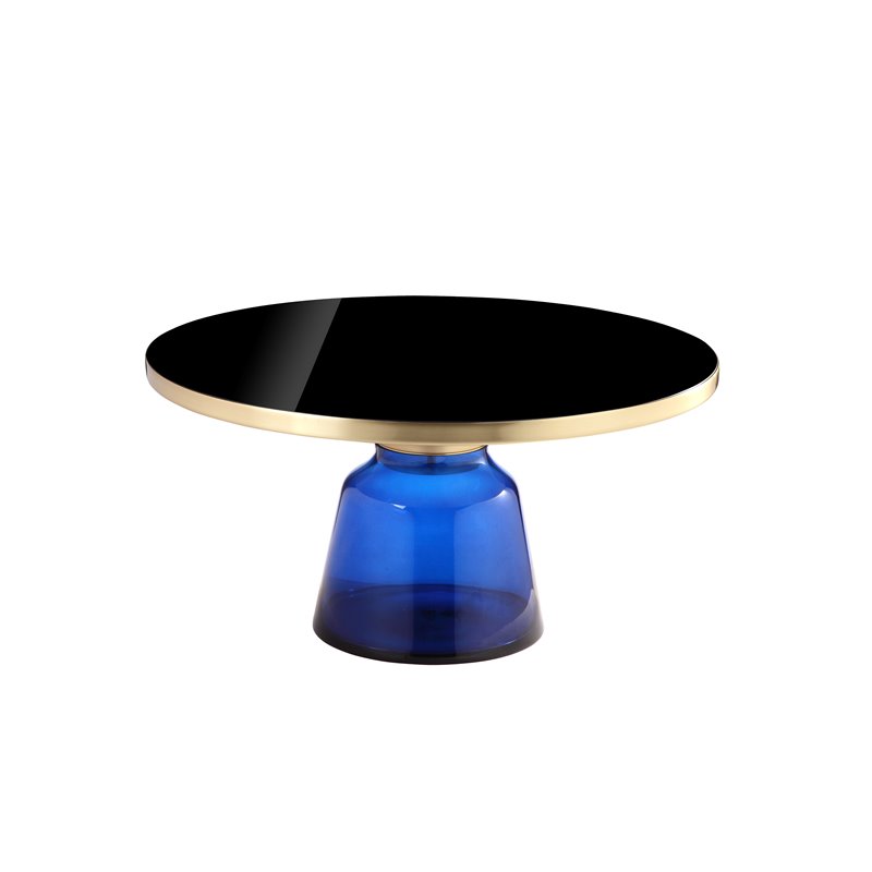Pangea Home Belinda Modern Glass Coffee Table in Gold and Blue