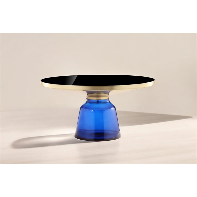 Pangea Home Belinda Modern Glass Coffee Table in Gold and Blue