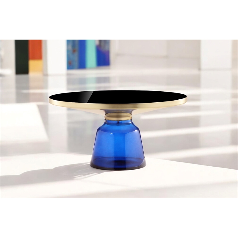 Pangea Home Belinda Modern Glass Coffee Table in Gold and Blue