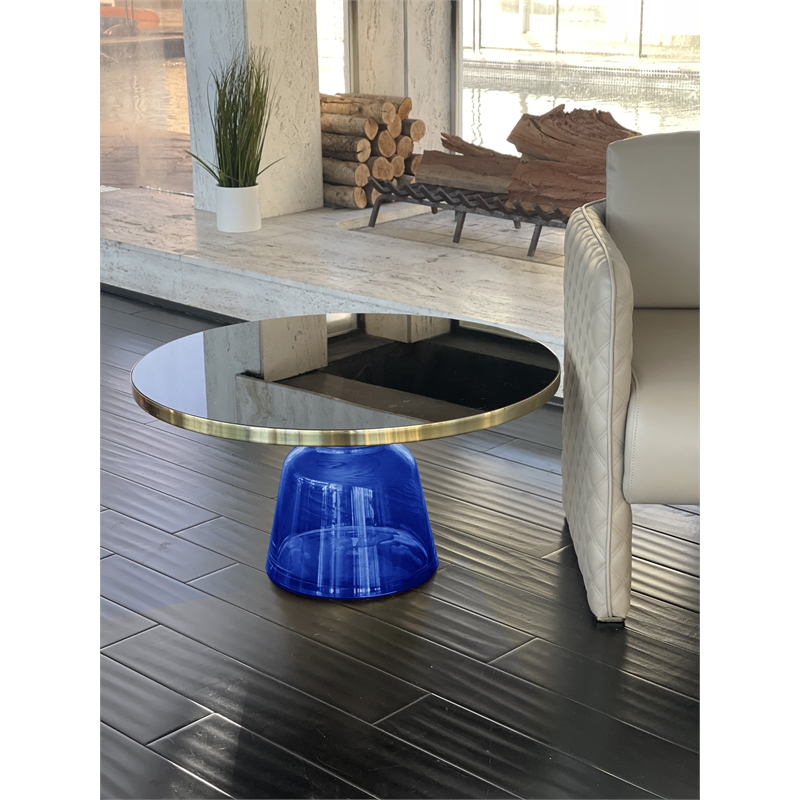 Pangea Home Belinda Modern Glass Coffee Table in Gold and Blue
