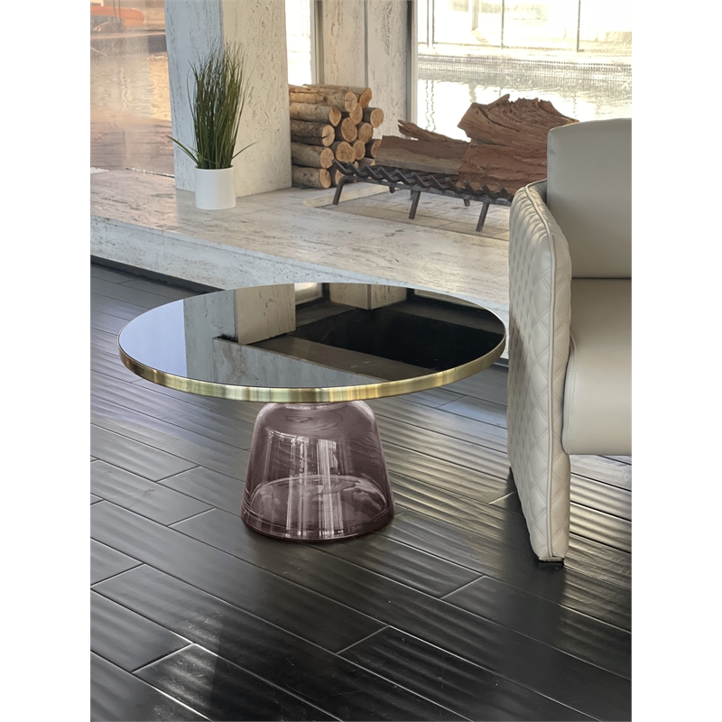 Pangea Home Belinda Modern Glass Coffee Table in Gold and Gray