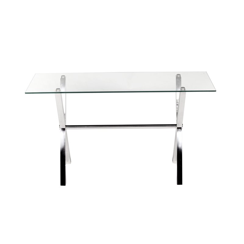 Pangea Home Beverly Tempered Glass & High Polished Steel Console Table in Clear