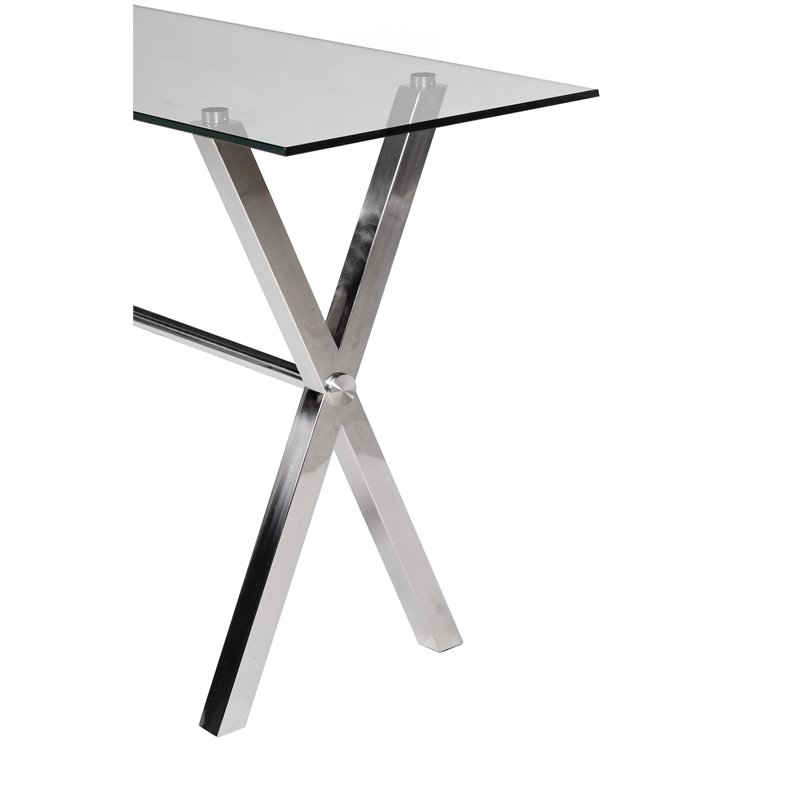 Pangea Home Beverly Tempered Glass & High Polished Steel Console Table in Clear