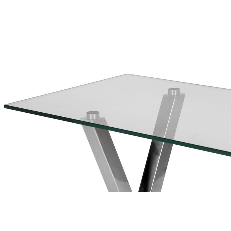 Pangea Home Beverly Tempered Glass & High Polished Steel Console Table in Clear