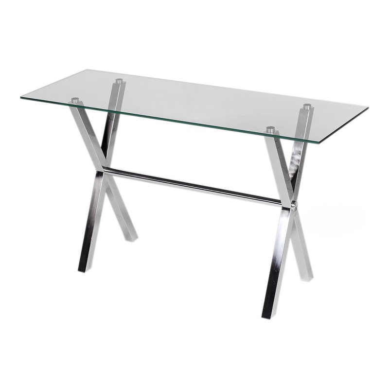 Pangea Home Beverly Tempered Glass & High Polished Steel Console Table in Clear