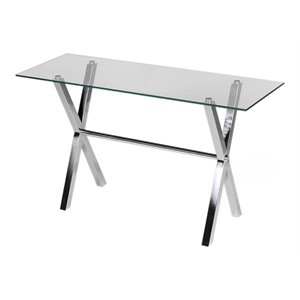 pangea home beverly tempered glass & high polished steel console table in clear