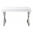 Pangea Home Alexa Modern Gloss Lacquer & High Polished Steel Metal Desk in White