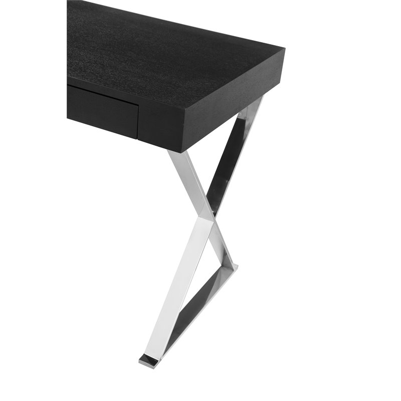 Pangea Home Alexa Modern Wood Veneer & High Polished Steel Desk in Black