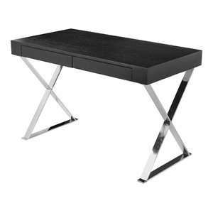 Pangea Home Alexa Modern Wood Veneer & High Polished Steel Desk in Black