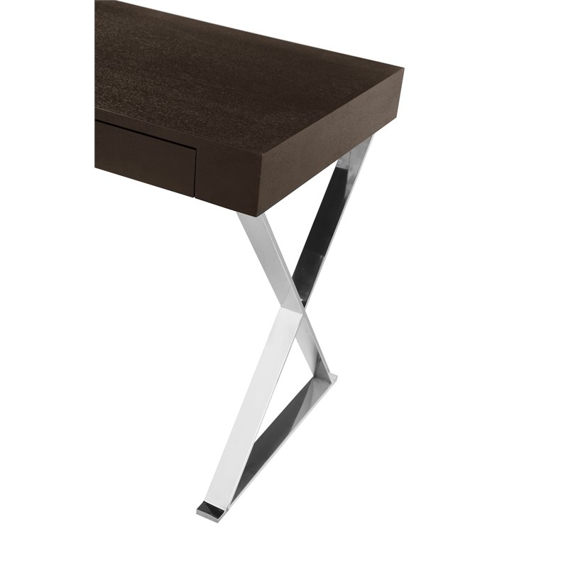 Pangea Home Alexa Modern Wood Veneer & High Polished Steel Desk in Espresso