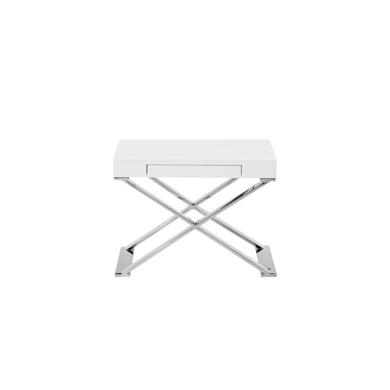 Pangea Home Alexa Gloss Lacquer & High Polished Steel Metal Side Table in White