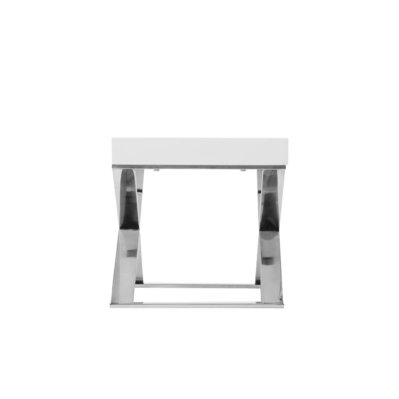 Pangea Home Alexa Gloss Lacquer & High Polished Steel Metal Side Table in White