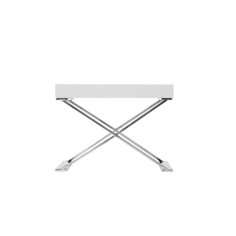 Pangea Home Alexa Gloss Lacquer & High Polished Steel Metal Side Table in White