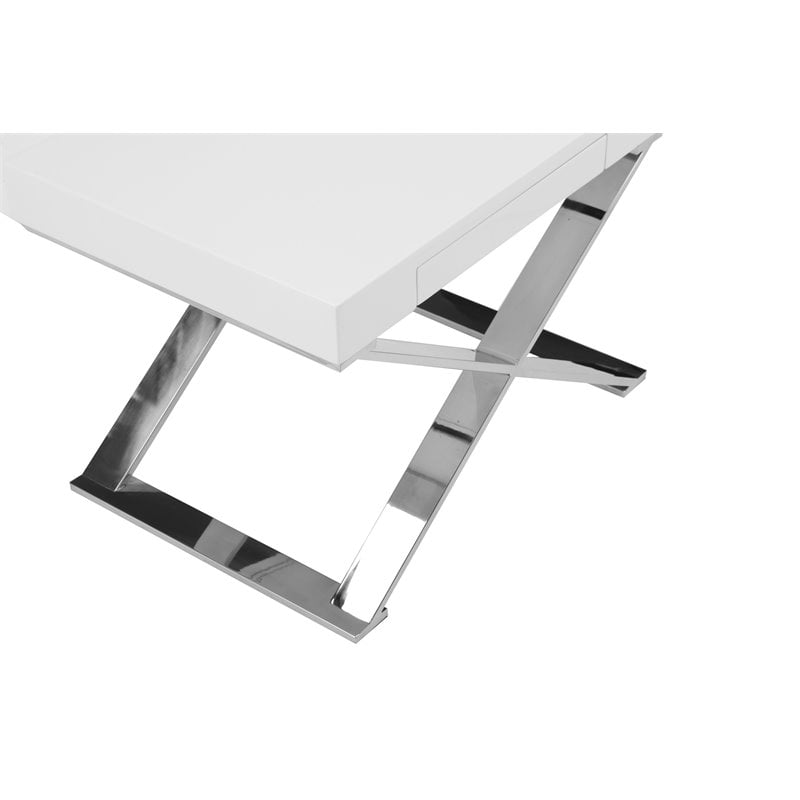 Pangea Home Alexa Gloss Lacquer & High Polished Steel Metal Side Table in White