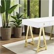 Pangea Home Riley Modern Lacquer & Steel Metal Desk in White/Gold