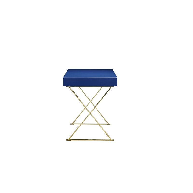 Pangea Home Alexa Gloss Lacquer & High Polished Steel Metal Desk in Navy/Gold