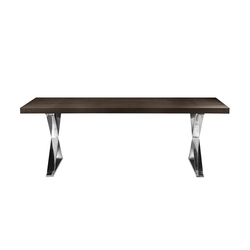Pangea Home Alexa Modern Wood & High Polished Steel Dining Table in Espresso