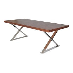 Pangea Home Alexa Modern Wood Veneer & Polished Steel Dining Table in Walnut