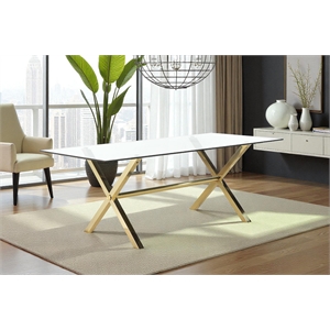 Pangea Home Beverly Modern Glass & Polished Steel Dining Table in Gold & Clear