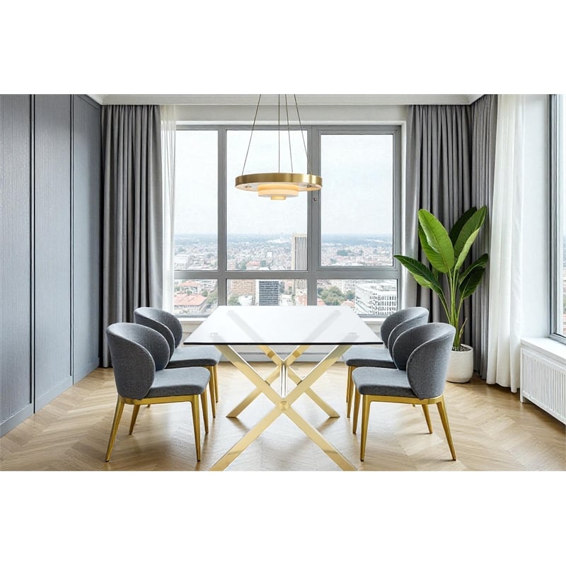 Pangea Home Beverly Modern Glass & Polished Steel Dining Table in Gold & Clear