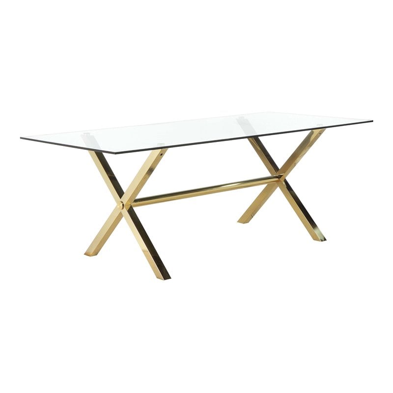 Pangea Home Beverly Modern Glass & Polished Steel Dining Table in Gold & Clear