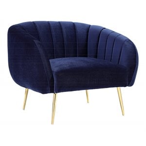 Pangea Home Hilda 15.7&quot Modern Metal and Velvet Chair in Navy/Gold