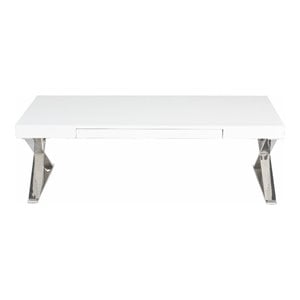 Pangea Home Alexa Gloss Lacquer & Polished Steel Metal Coffee Table in White