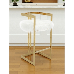 Pangea Home Kenzie 23.6&quot Stainless Steel & Faux Fur Counter Stool in White/Gold