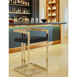 Pangea Home Kenzie 23.6&quot Stainless Steel Counter Stool in Black/Gold
