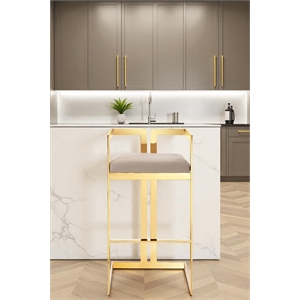 Pangea Home Kenzie 23.6&quot Stainless Steel Counter Stool in Beige/Gold