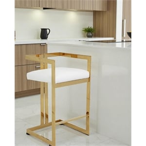 Pangea Home Kenzie 23.6&quot Stainless Steel Counter Stool in White/Gold