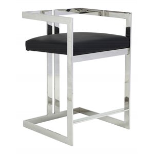 Pangea Home Kenzie 23.6&quot Stainless Steel Counter Stool in Black/Silver