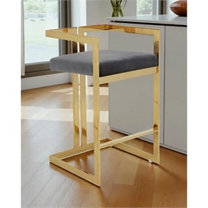 Pangea Home Kenzie 23.6&quot Velvet/Steel Counter Stool in Gray/Gold