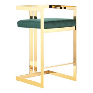 Pangea Home Kenzie 23.6&quot Velvet/Steel Counter Stool in Green/Gold