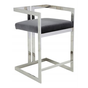 Pangea Home Kenzie 23.6&quot Velvet/Steel Counter Stool in Gray/Silver