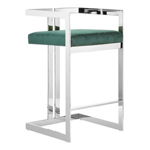 Pangea Home Kenzie 23.6&quot Velvet/Steel Counter Stool in Green/Silver