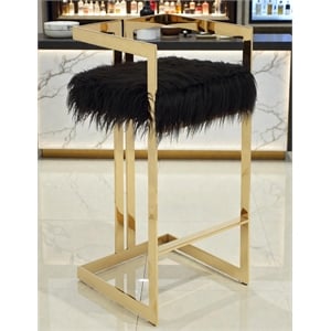 Pangea Home Kenzie 27.5&quot Stainless Steel & Faux Fur Bar Stool in Black/Gold