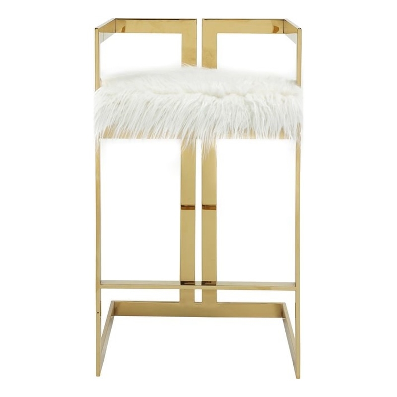 Pangea Home Stainless Steel Bar Stool Chair in White - Semi-circle Seat