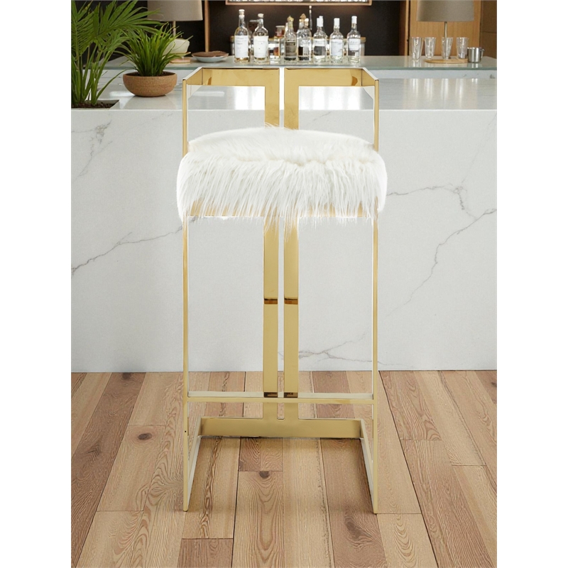 Pangea Home Stainless Steel Bar Stool Chair in White - Semi-circle Seat