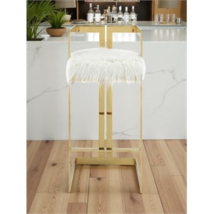 Pangea Home Stainless Steel Bar Stool Chair in White - Semi-circle Seat