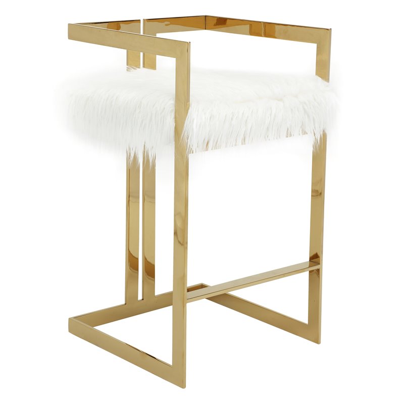 Pangea Home Stainless Steel Bar Stool Chair in White - Semi-circle Seat