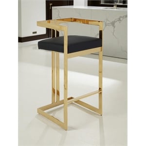 Pangea Home Kenzie 27.5&quot Stainless Steel & Faux Leather Bar Stool in Black/Gold