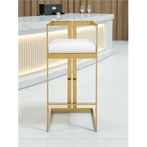 Pangea Home Kenzie 27.5&quot Stainless Steel & Faux Leather Bar Stool in White/Gold