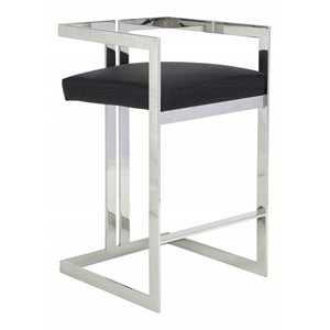 Pangea Home Kenzie 27.5&quot Stainless Steel/Faux Leather Bar Stool in Black/Silver