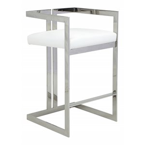 Pangea Home Kenzie 27.5&quot Stainless Steel/Faux Leather Bar Stool in White/Silver